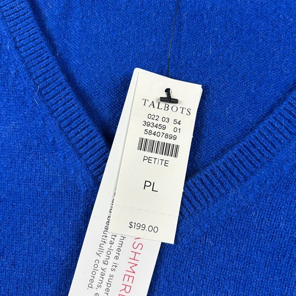 Talbots Sweater Womens Petite Large PL Blue Pure Cashmere V-Neck NWT 58407899 - Picture 6 of 7